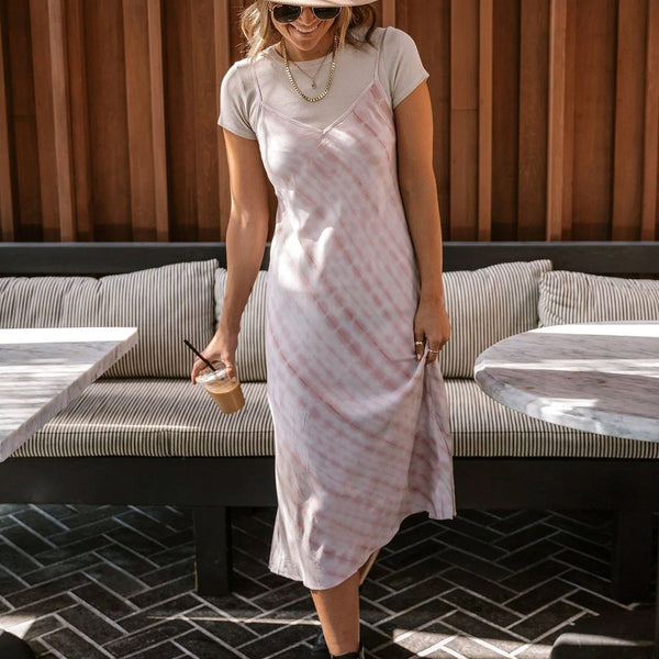 Rose Tie Dye Midi Slip Dress Cement Rose / S