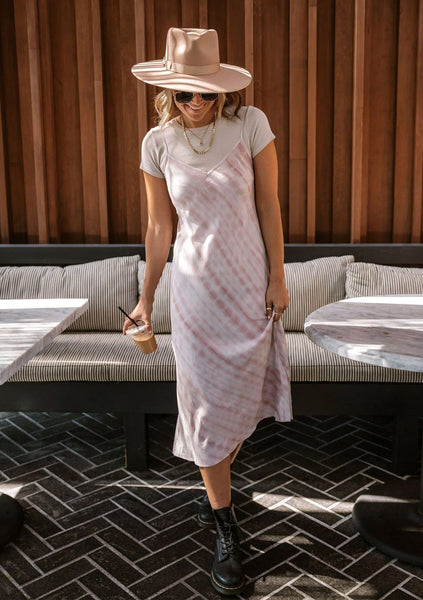 Rose Tie Dye Midi Slip Dress Cement Rose / S