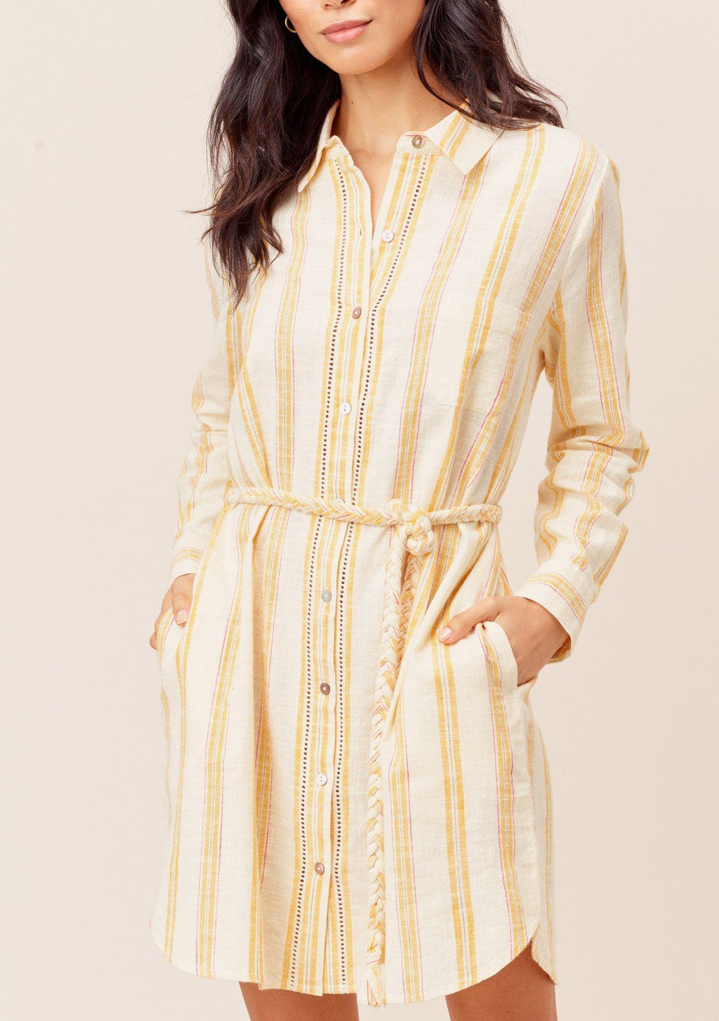 Long Sleeve Yellow Stripe Shirt Dress