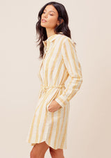 [Color: OffWhite/Yellow] Lovestitch offwhite/yellow Beautiful, long sleeve, striped buttondown shirt dress with tie waist. 