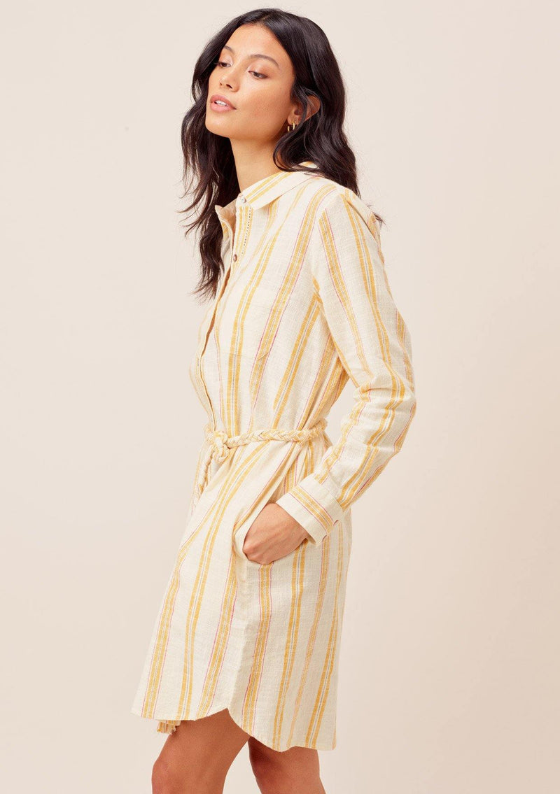 Long Sleeve Yellow Stripe Shirt Dress LOVESTITCH