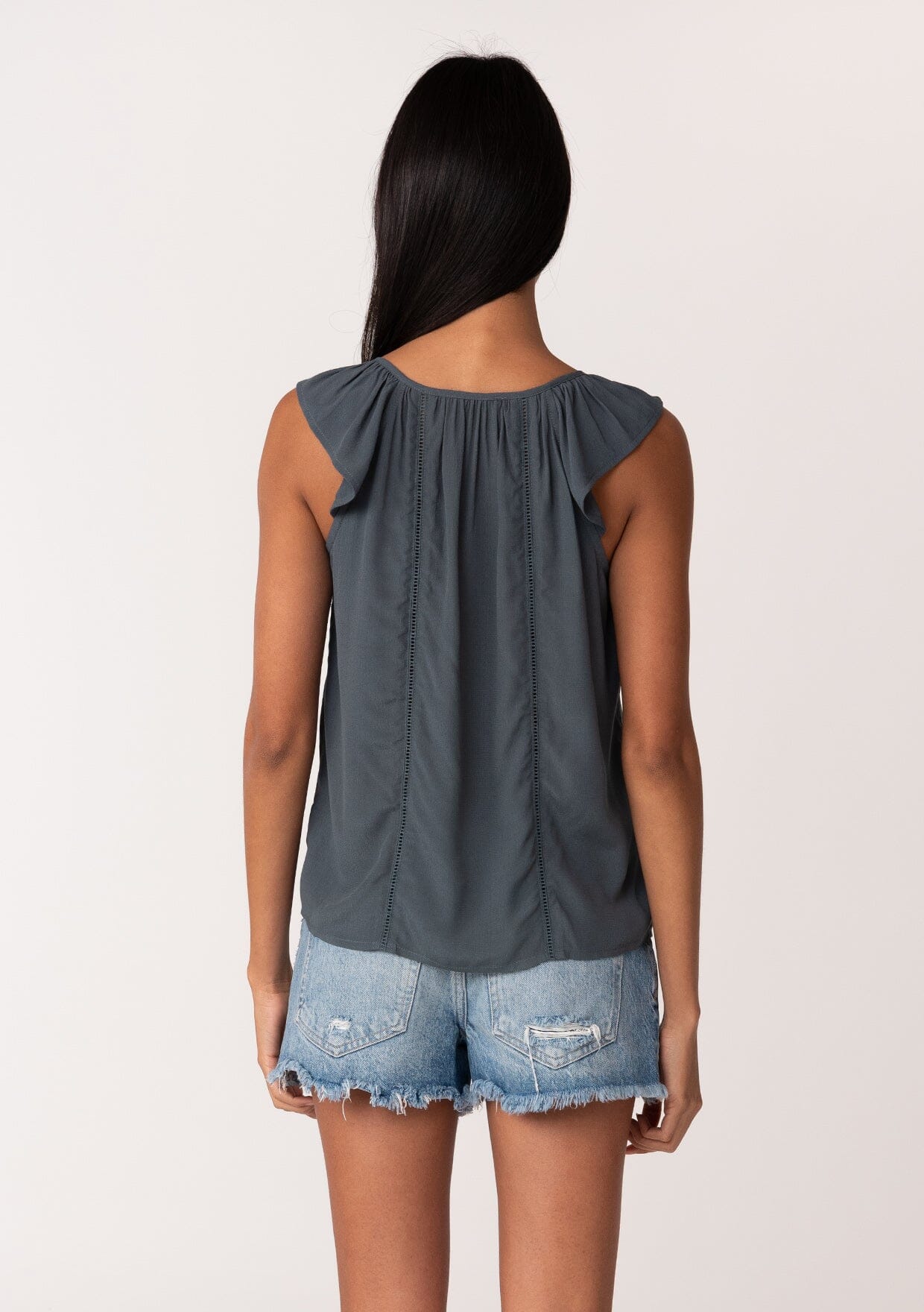 Women's Summer Slate Blue Button Front Top | LOVESTITCH
