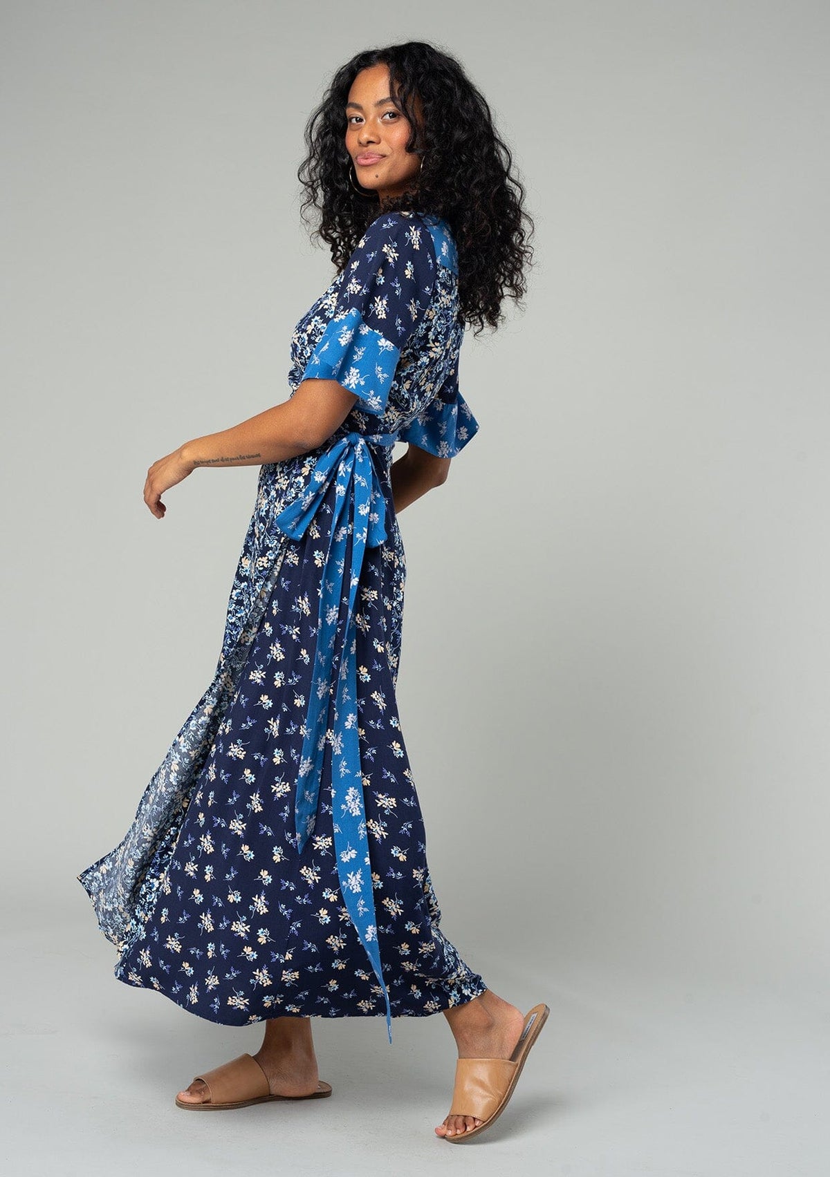 maxi dress slit clothing Linen High-Slit Maxi Dress