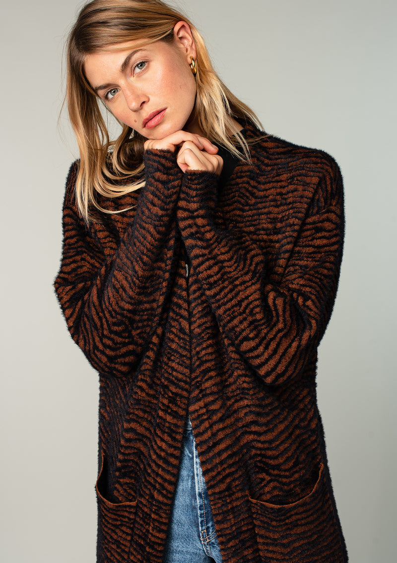 Fuzzy Soft Brown Tiger Duster Cardigan LOVESTITCH - Main Image