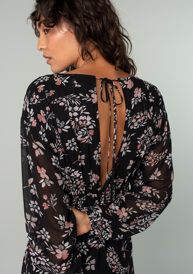 Women's Black Floral Bohemian Volume Sleeve Maxi Dress | LOVESTITCH Women's Black Floral Bohemian Volume Sleeve Maxi Dress | LOVESTITCH