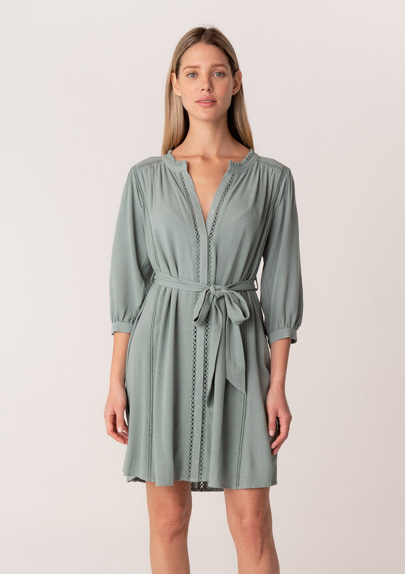 Women's Boho Button Front Lattice Trim Mini Dress | LOVESTITCH Women's Boho Button Front Lattice Trim Mini Dress | LOVESTITCH