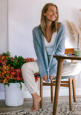[Color: Slate/Sand] Lovestitch beautiful and super soft fuzzy lounge cardigan that feels like a cloud. A classic white stripe adds just enough style to wear it out, even if it feels like a soft bathrobe.