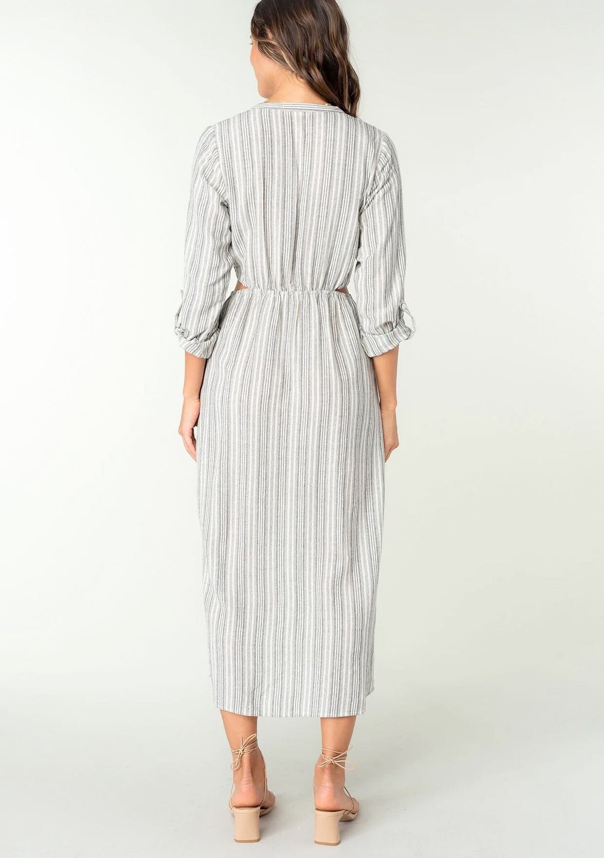 black and white striped dress midi Wyanne Black & White Linen Striped Strapless Midi Dress XL / US 10-12 main image 0