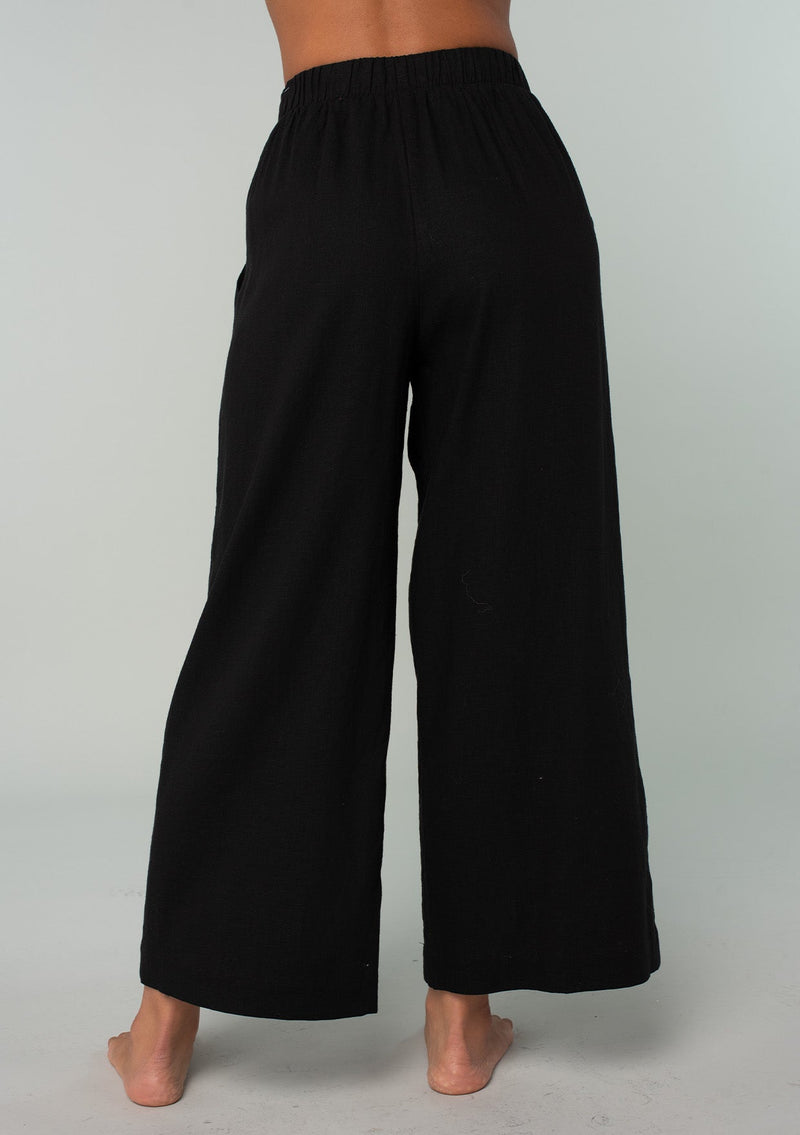 Women's Boho Pant - Linen Blend Wide Leg Black Pants