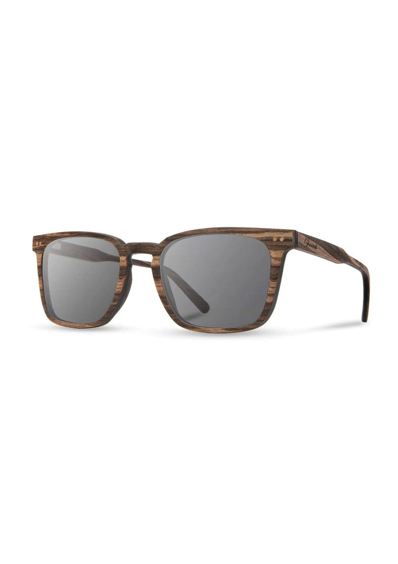 [Color: Striped Ebony] Rectangular shaped sunglasses made with premium grade hardwood. 