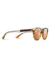 [Color: Canyon] Sunglasses with a warm brown lens and a wood inlay. 