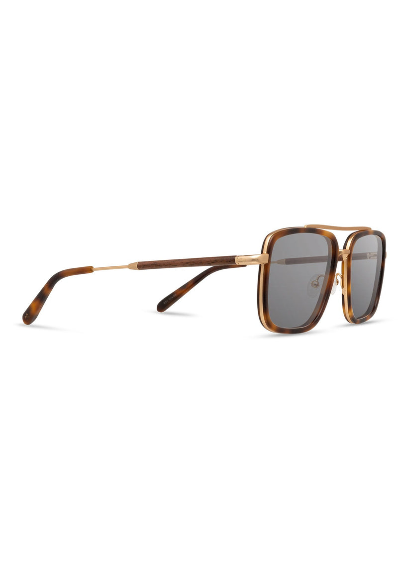 [Color: Matte Brindle] Brown tortoiseshell sunglasses with a modern, boxy silhouette. 