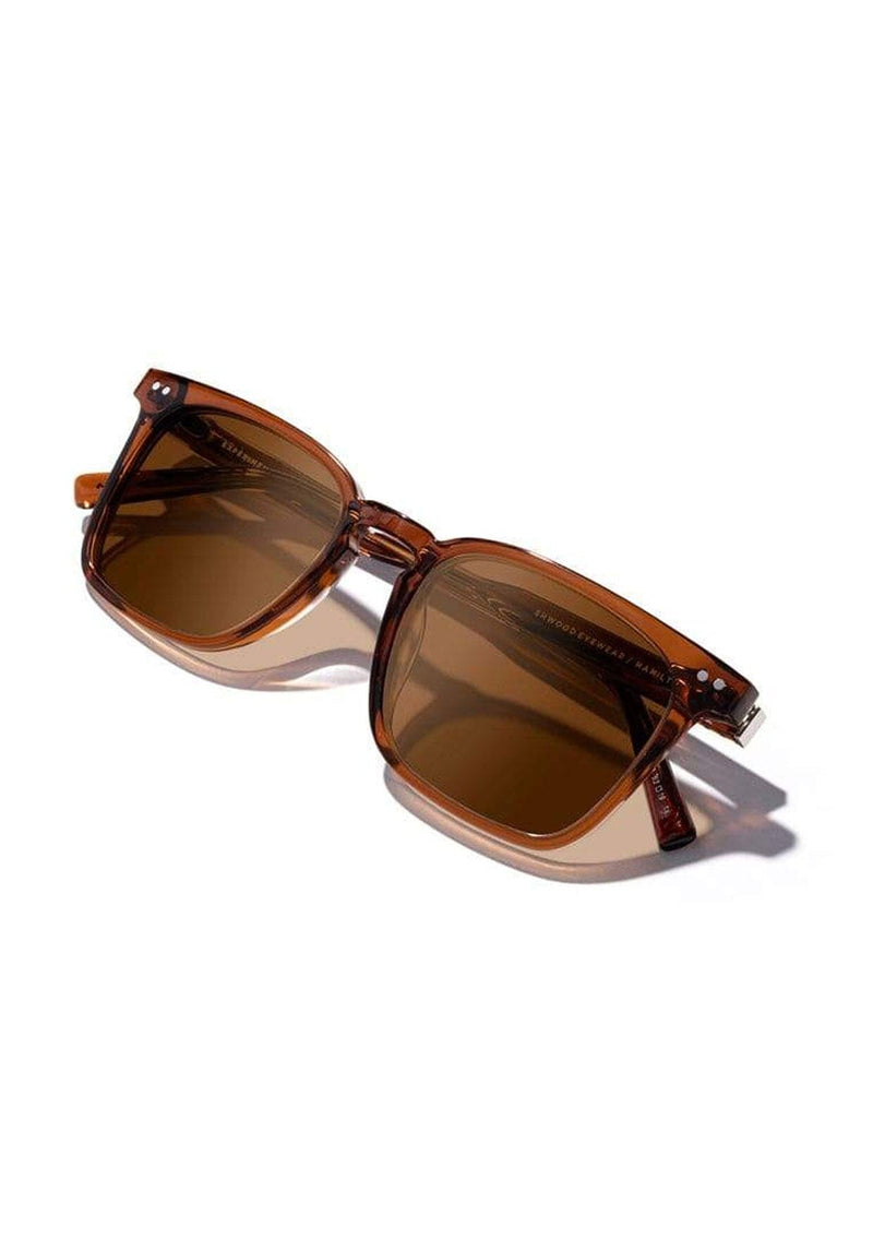 [Color: Rust] Classic acetate frame sunglasses. 
