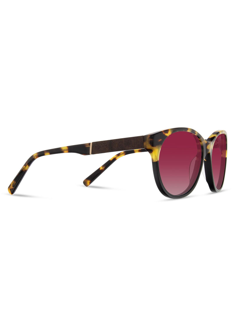 [Color: Leopard] Round acetate sunglasses with a wood inlay.