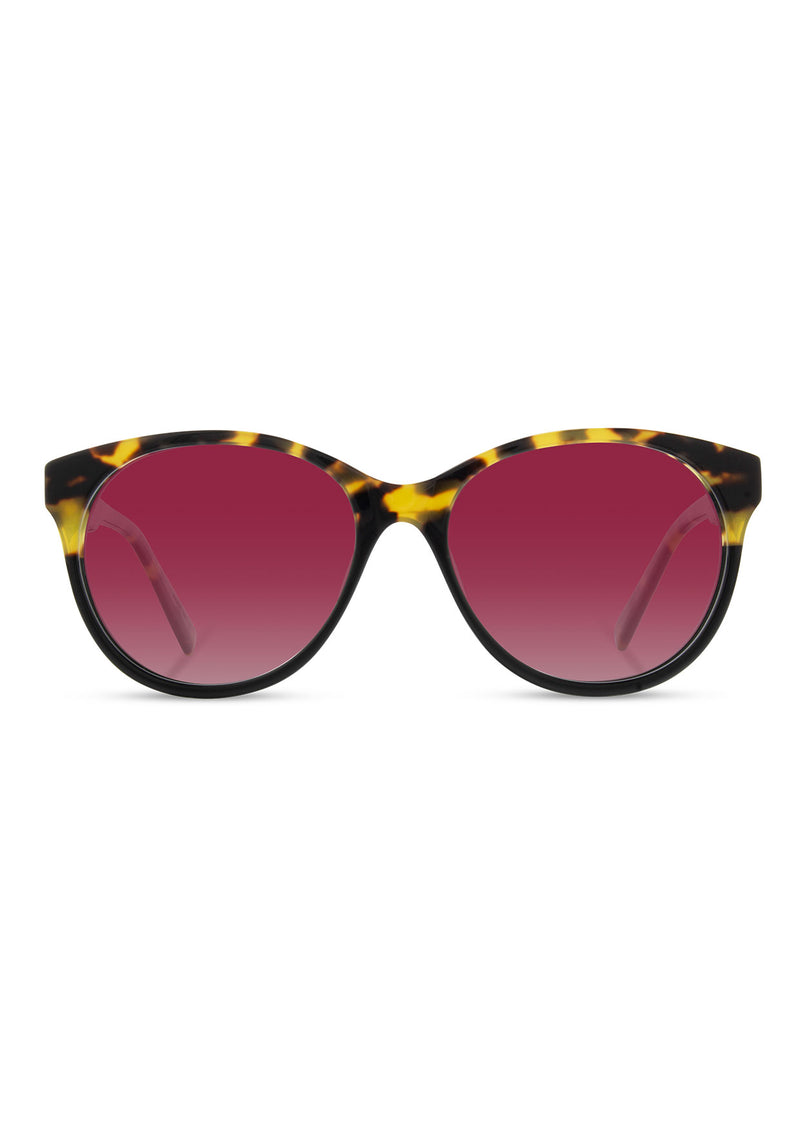 [Color: Leopard] Round acetate sunglasses with a wood inlay.