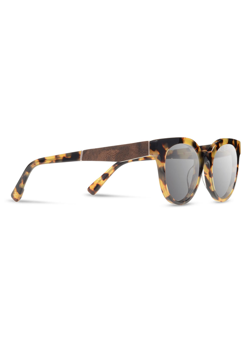[Color: Leopard] Round acetate sunglasses with wood inlay. 