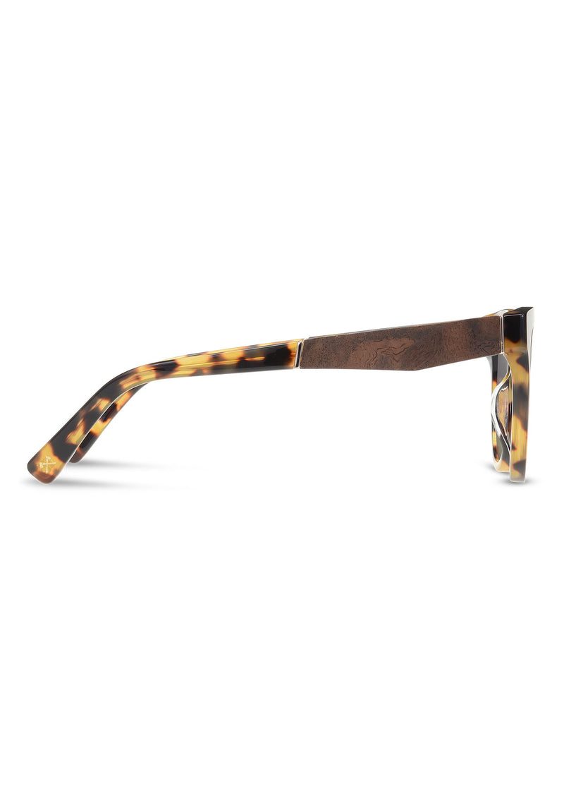 [Color: Leopard] Round acetate sunglasses with wood inlay. 