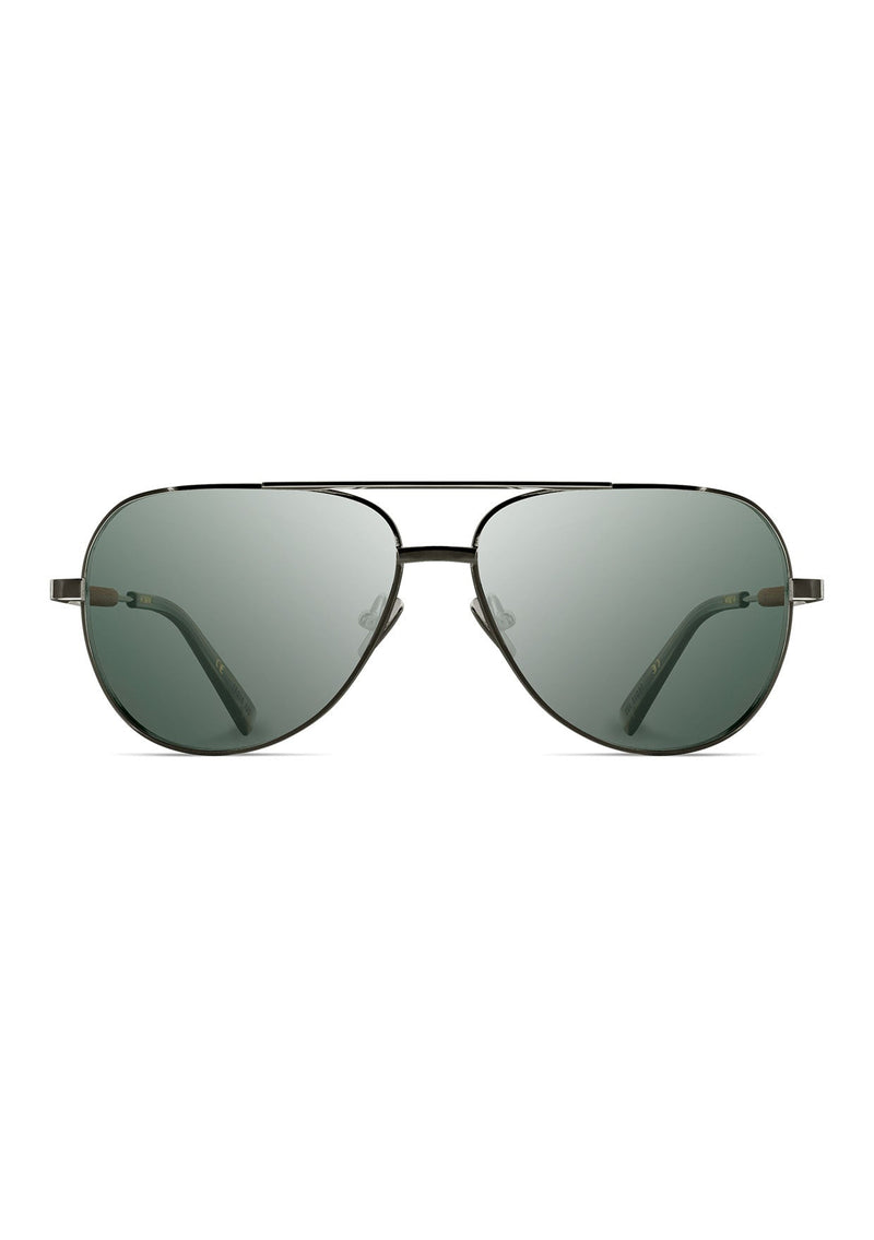 [Color: Black] Classic aviator style sunglasses made from lightweight titanium frames with real hardwood dowels. 
