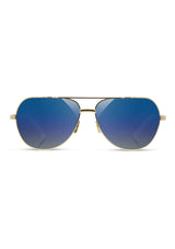 [Color: Gold/Blue] Classic aviator style sunglasses made from lightweight titanium frames with real hardwood dowels. 