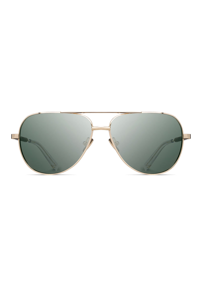 [Color: Gold/G15] Classic aviator style sunglasses made from lightweight titanium frames with real hardwood dowels. 